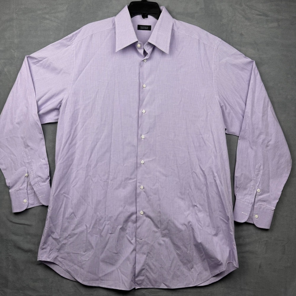Barneys New York Mens Dress Shirt‎ Lavender Gingham 18 XL 100% Cotton Italy
